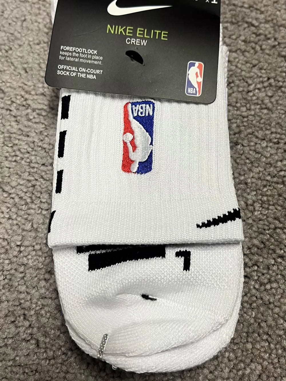 Nike Elite Crew Basketball Socks - Black & White with NBA Logo Mens Large 8-12